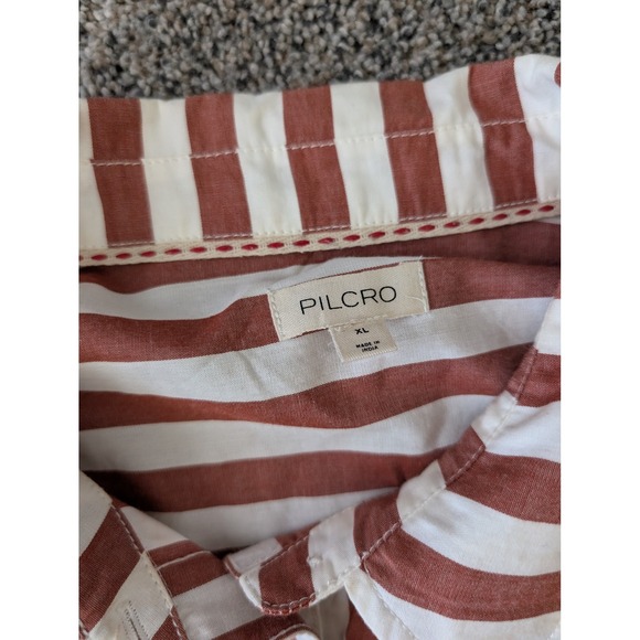 PILCRO Striped Button Down Shirt Women XL Rust White Boho Casual Long Sleeve - Picture 4 of 6